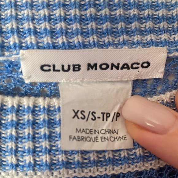 Club Monaco Knit Poncho With Fringe Size S Blue White Boho Chic Bohemian Beach - Picture 2 of 7